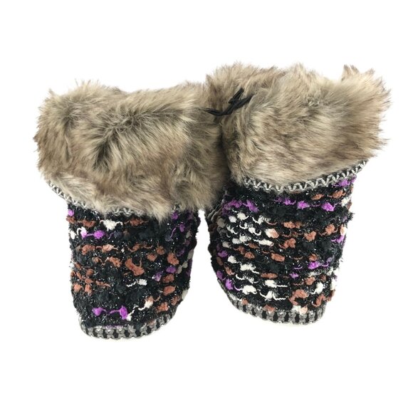 Isaac Mizrahi Womens Knit Bootie Slippers Faux Fur Slip On Purple Black S 6-7 - Picture 3 of 6